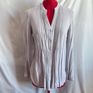 Spense Gray Button Down Shirt with Pleated Mandarin Collar